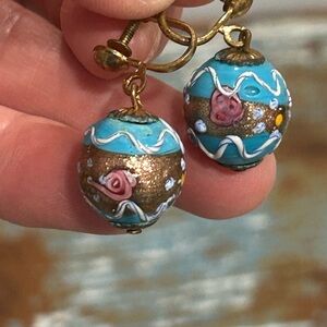 Vintage Murano Glass Fiorato “Wedding Cake” Screw Back Earrings